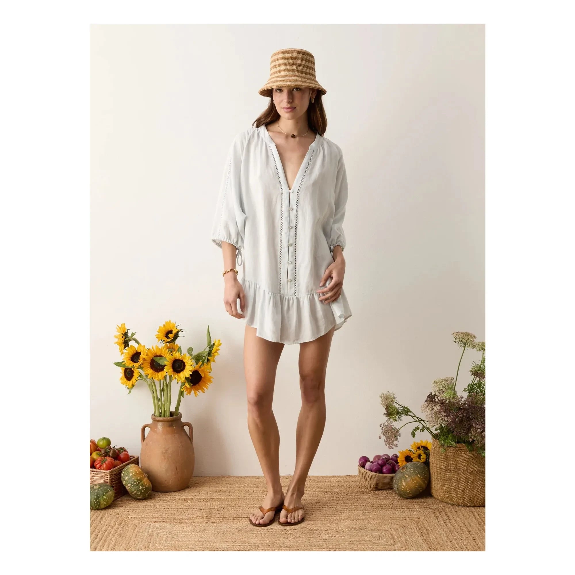 Boteh - La Ponche Frill Linen and Cotton Dress | Light blue