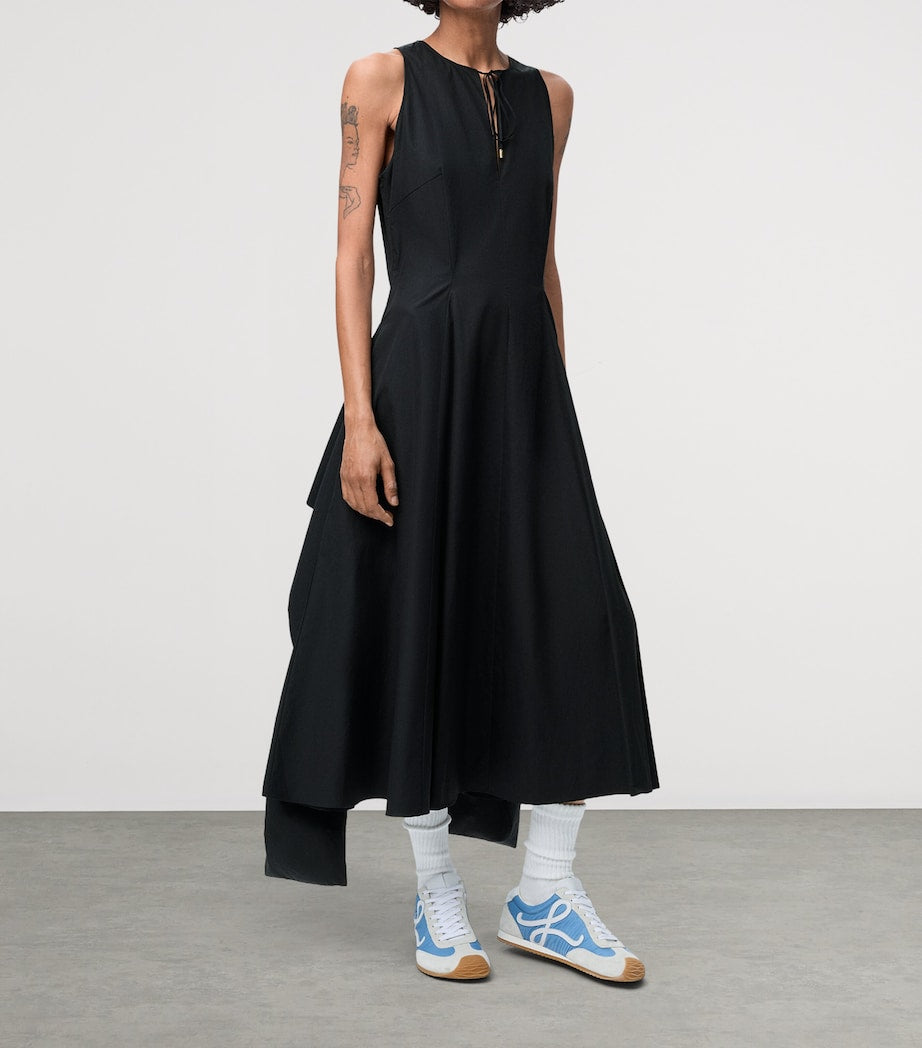 Black Cotton Wrap-Detail Dress