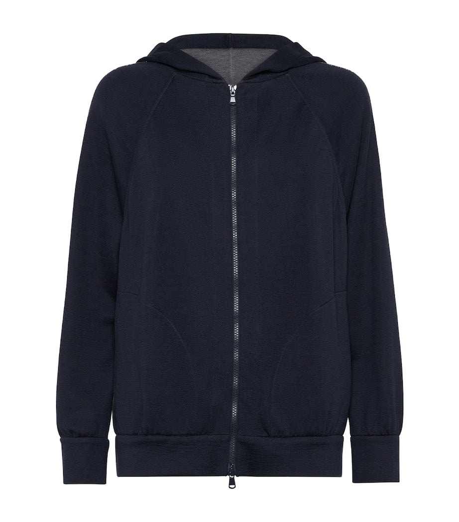 Brunello Cucinelli Blue Cotton-Blend Two-Way Zip Hoodie