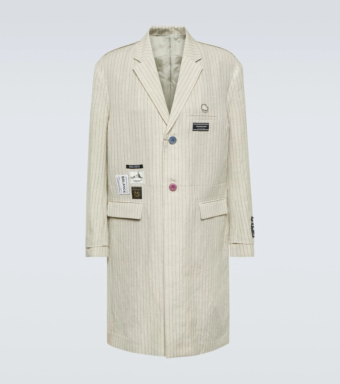 Undercover - Appliqué pinstripe wool and linen coat