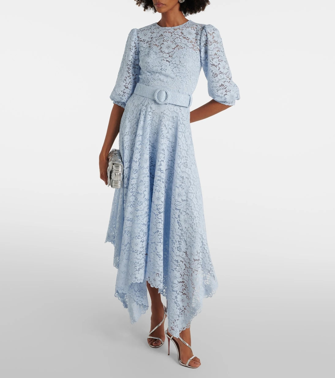 Costarellos - Floral lace asymmetric midi dress
