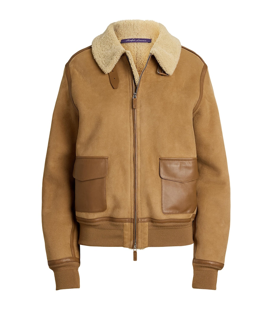 Ralph Lauren Collection Beige Shearling Bomber Jacket