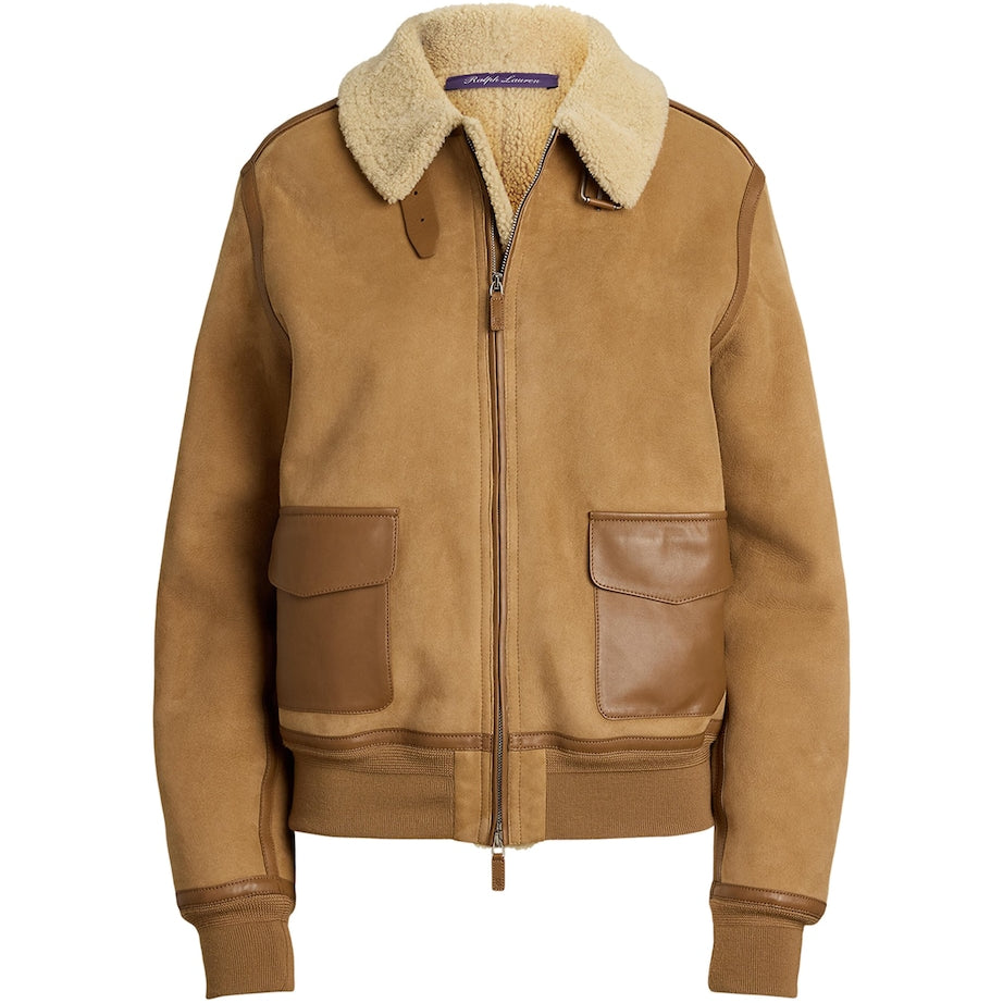 Ralph Lauren Collection Beige Shearling Bomber Jacket