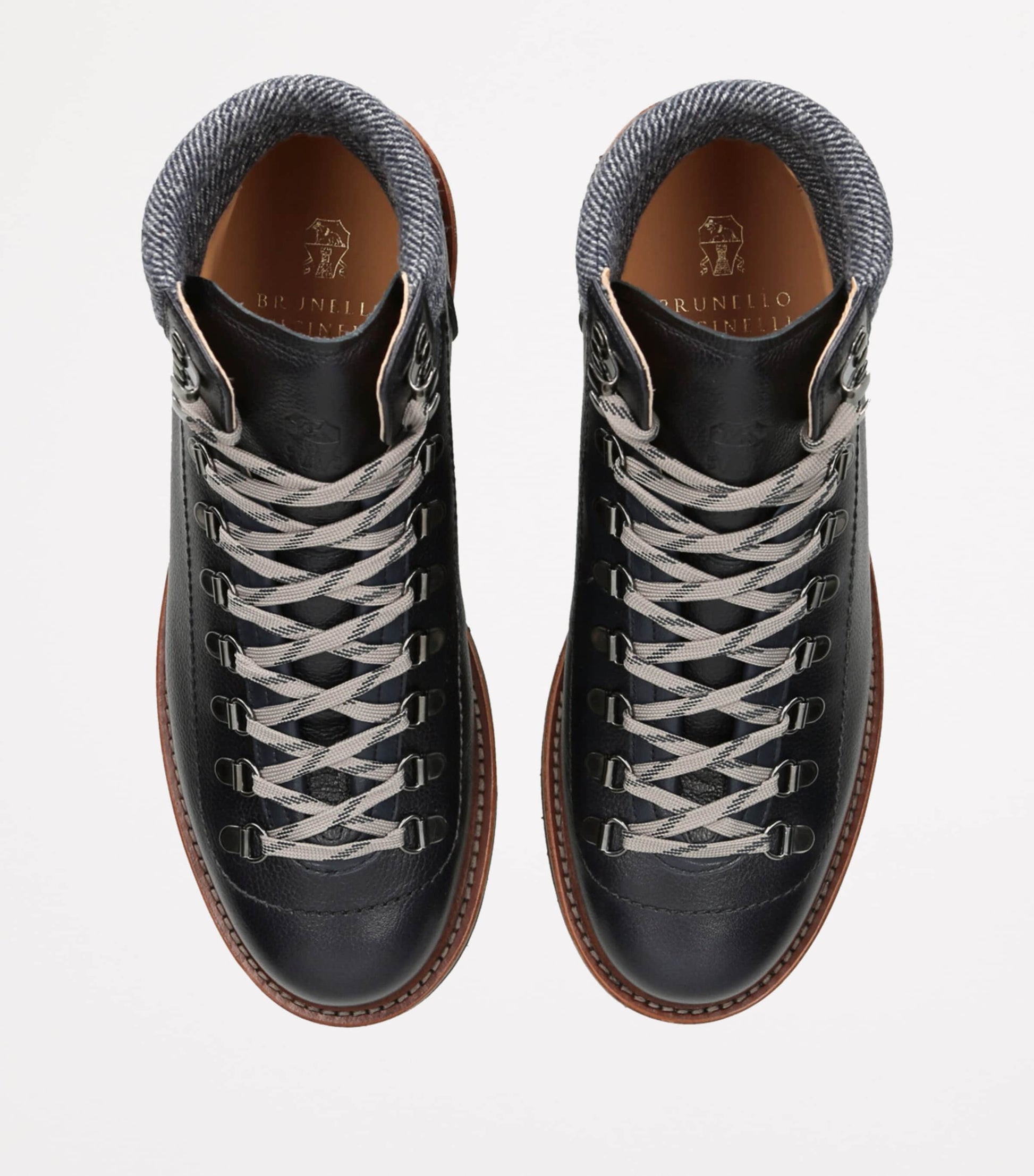Brunello Cucinelli Leather Wool-Trim Mountain Boots
