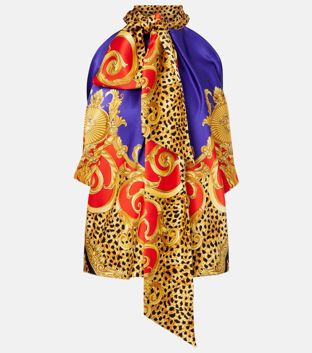 Versace - Fiyonk detaylı, baskılı ipek saten üst