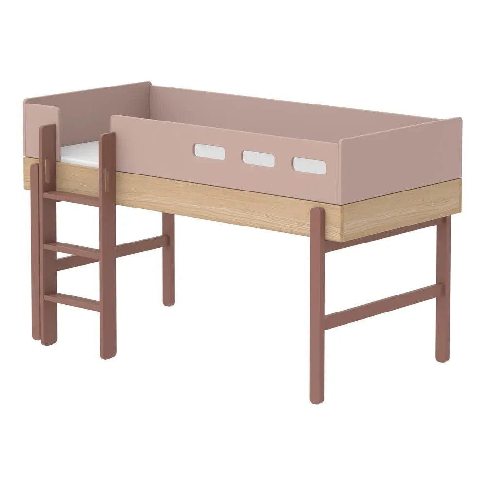 Flexa - Popsicle Mid-Height Bed With Ladder 90x200cm | Pink