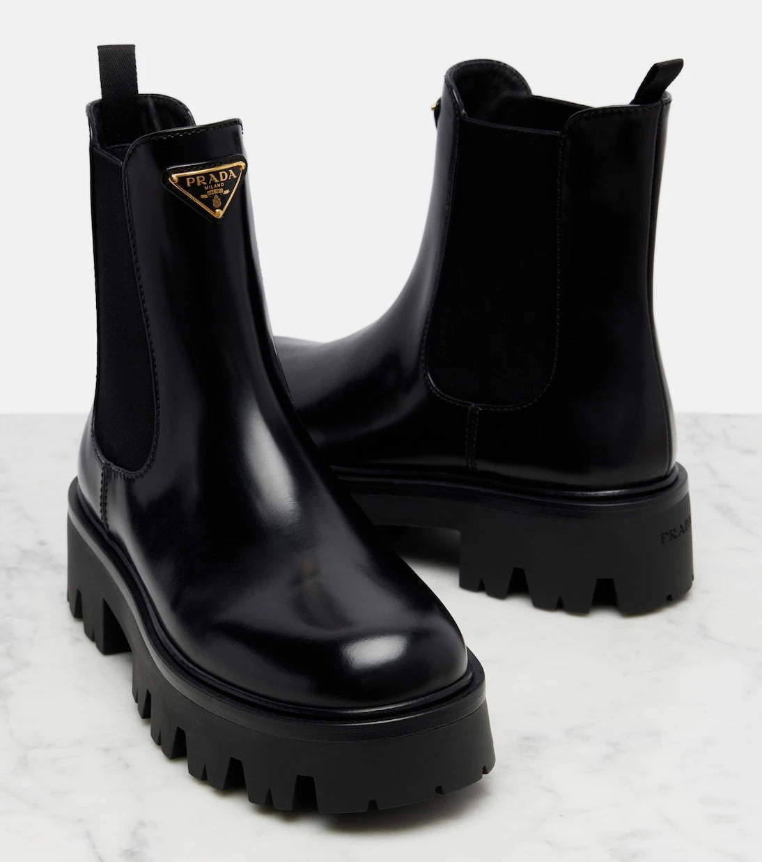 Prada - Logo leather platform Chelsea boots