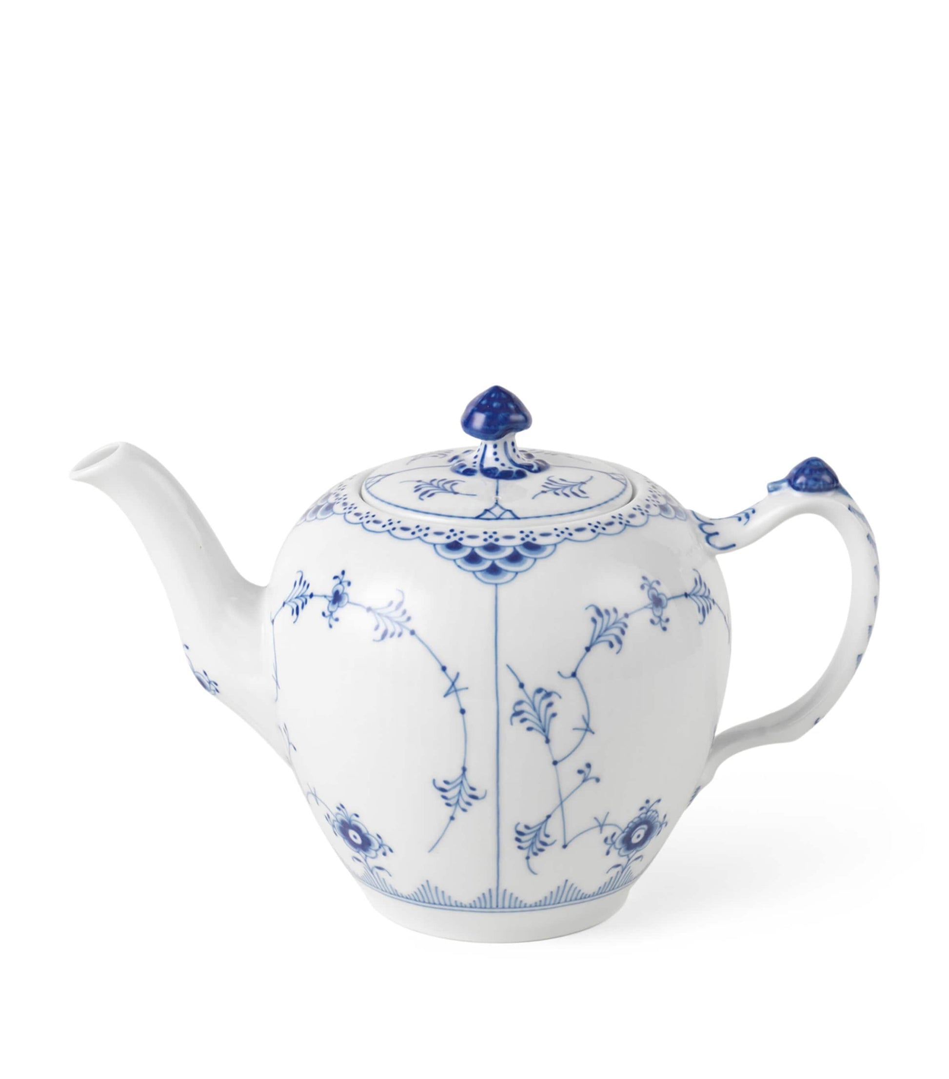 Blue Fluted Plain Half Lace Teapot (700ml)