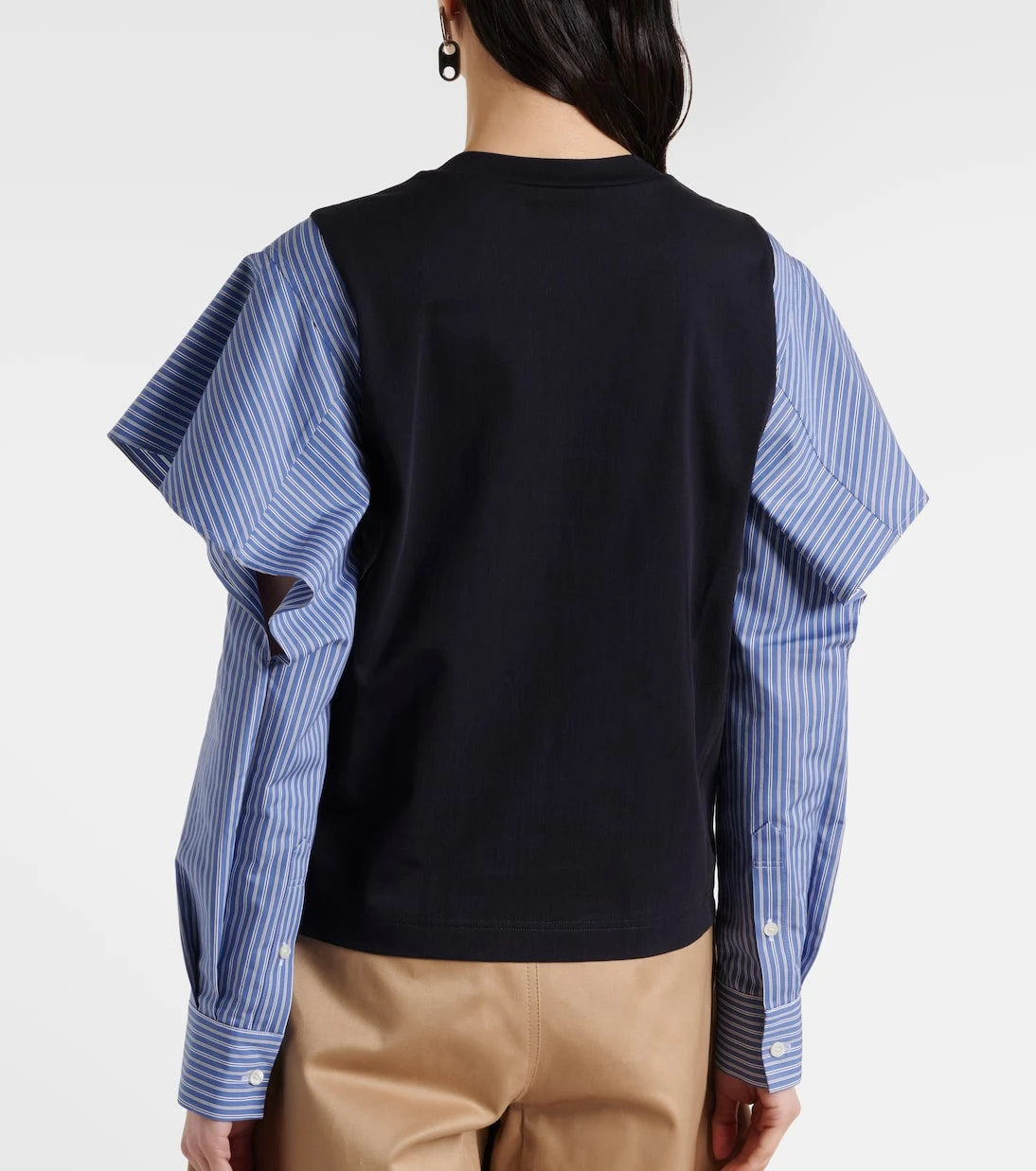 Sacai - قميص من جيرسي و بوبلين القطن مخطط