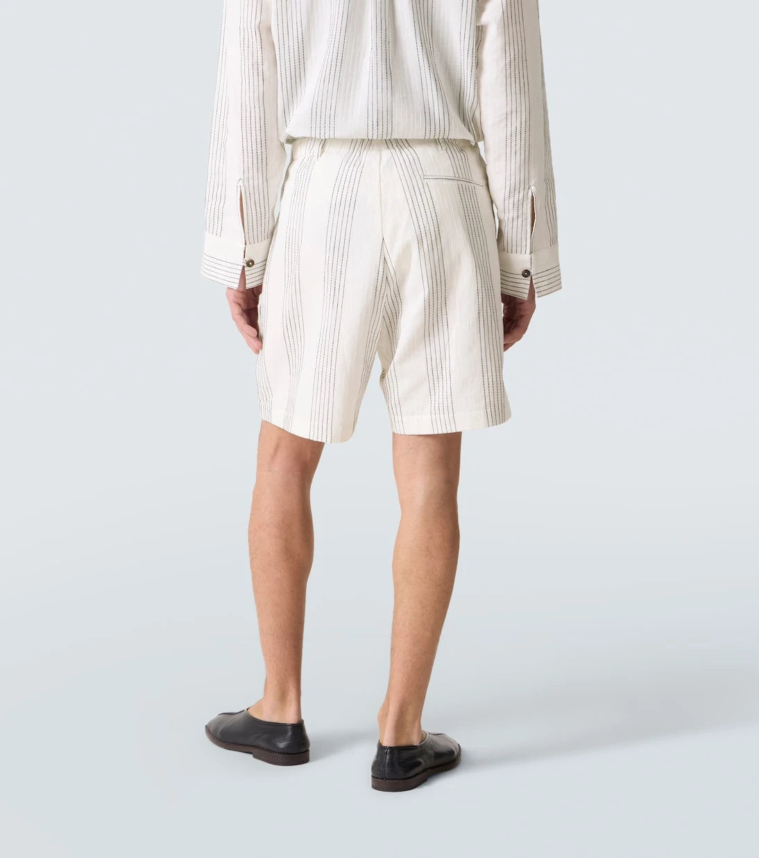 Commas - Textured Striped cotton Bermuda shorts