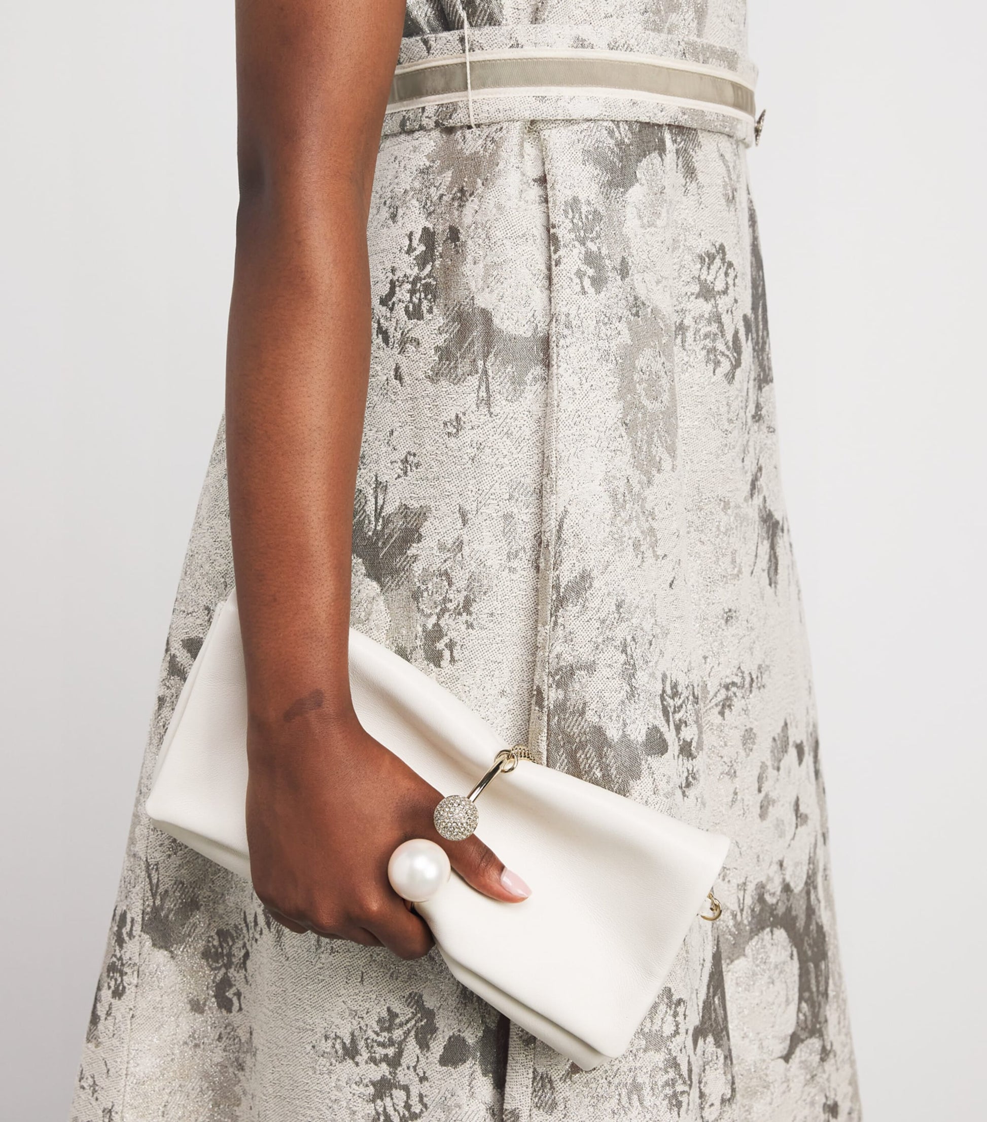 Max Mara White Metallic Jacquard Midi Dress