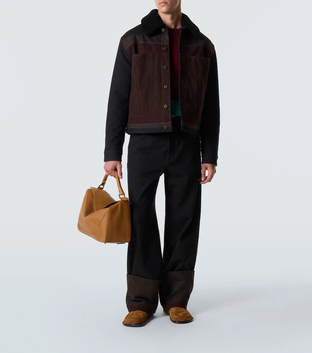 Loewe - Shearling-trimmed denim blouson jacket