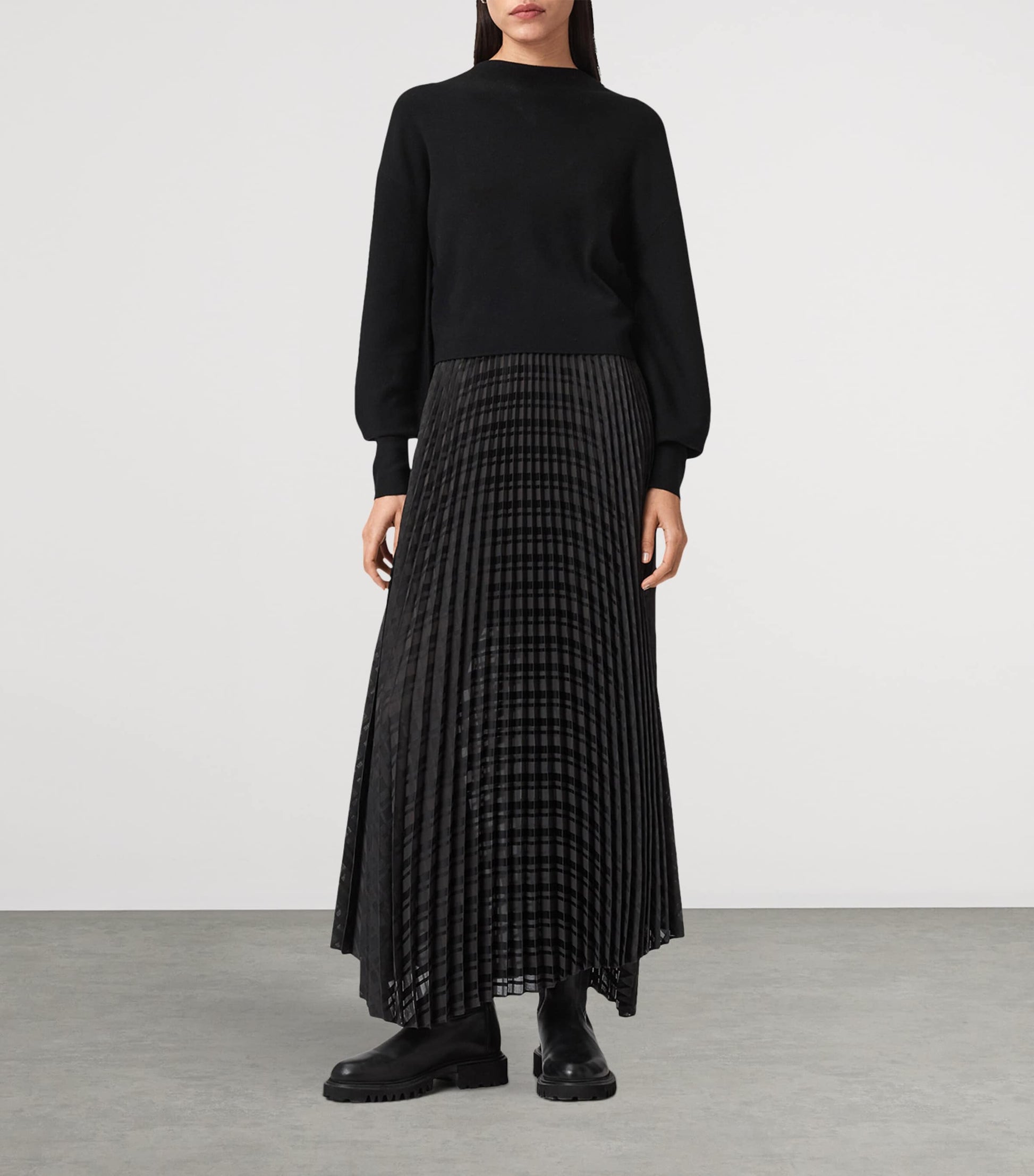 Black Pleated Sinead Sweater Dress