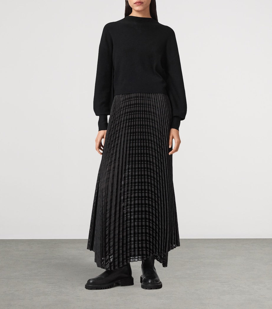 AllSaints Black Pleated Sinead Sweater Dress