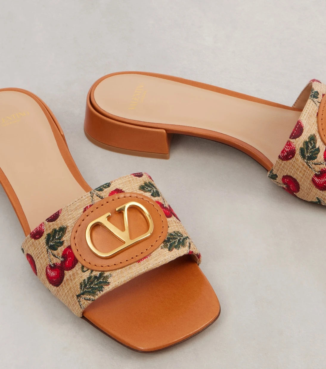 Valentino Garavani - VLogo Cherryfic leather-trimmed slides