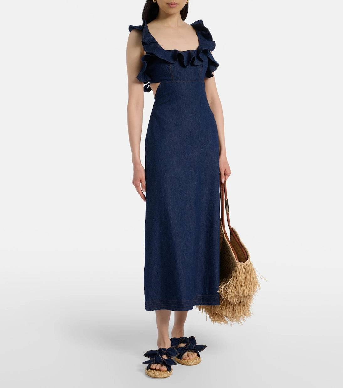 Zimmermann - Aster ruffled denim midi dress