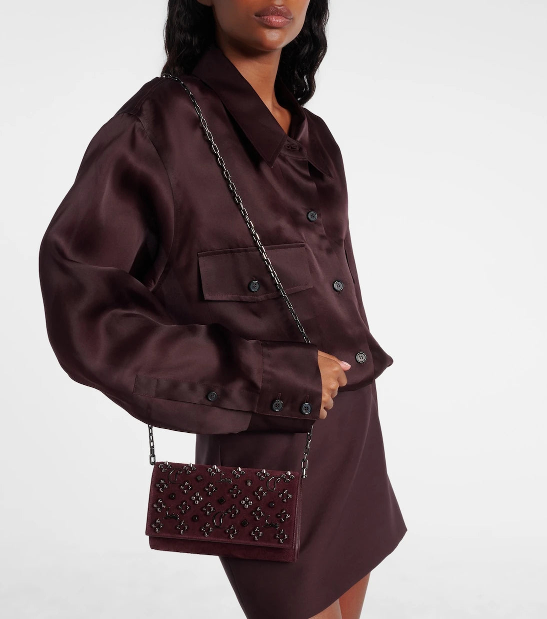 Christian Louboutin - Paloma studded suede wallet on chain