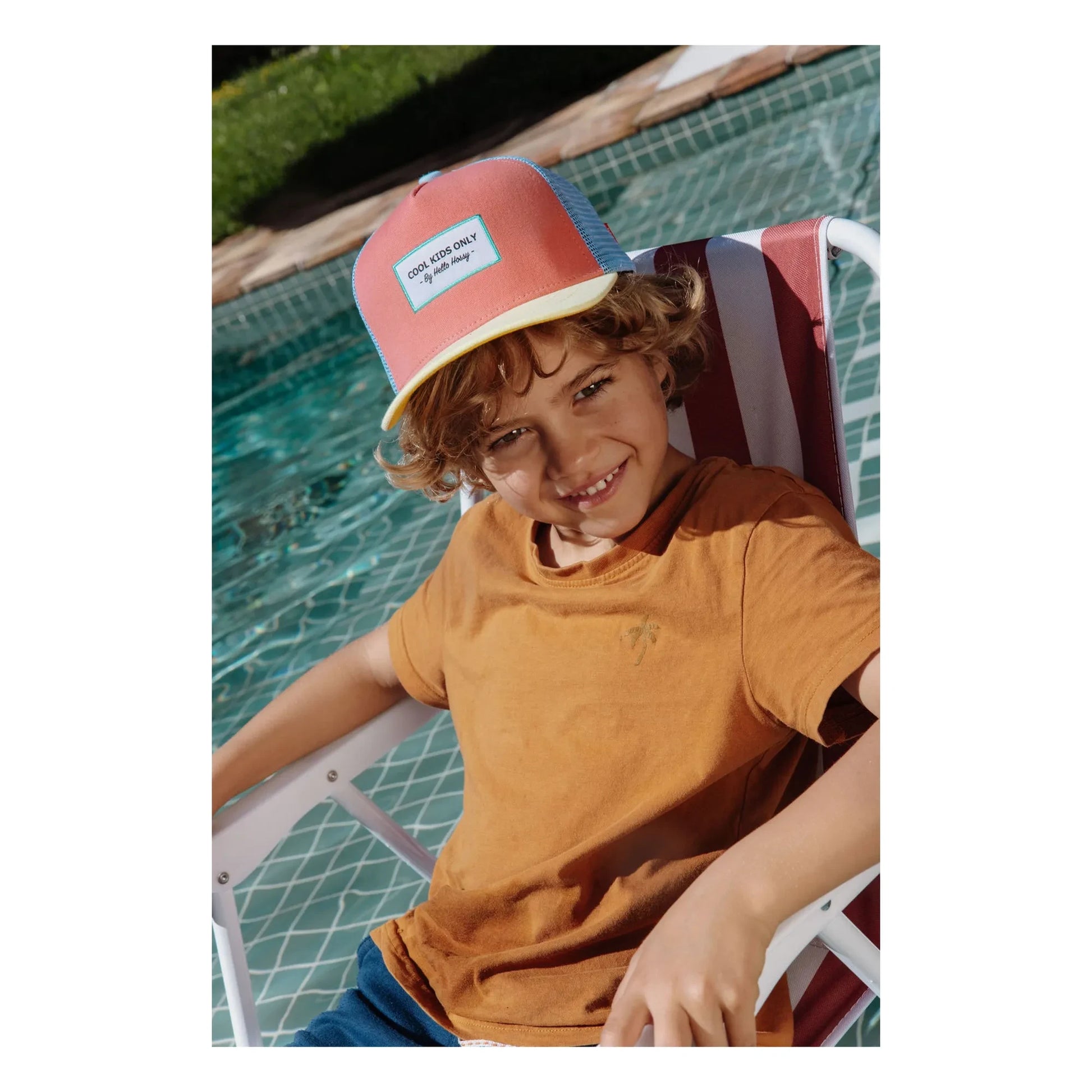 Hello Hossy - Trucker Mini Organic Cotton Curved Visor Cap | Coral