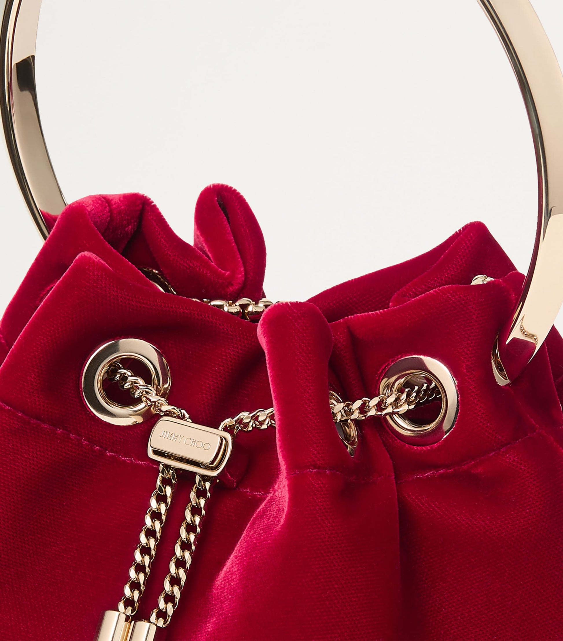 Jimmy Choo Red Bon Bon Velvet Bucket Bag