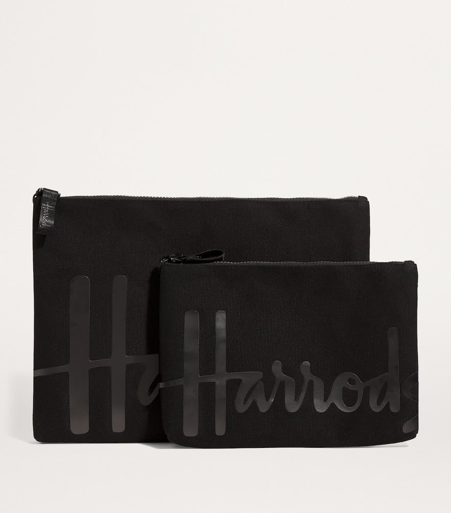 Harrods Black Medium Cotton Logo Pouch
