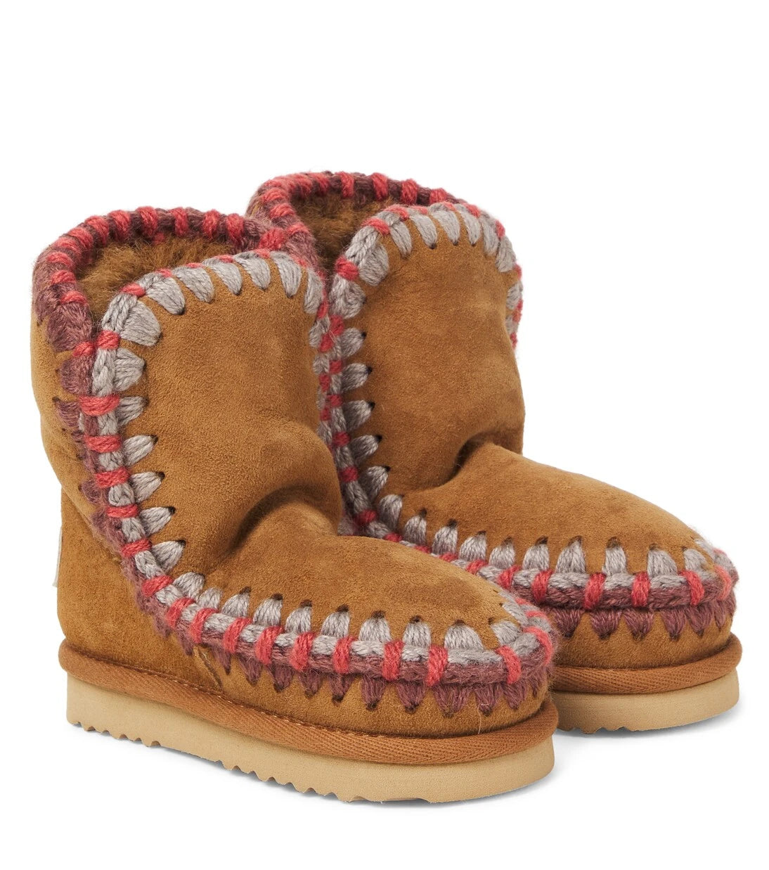 Mou Kids - Embroidered shearling-lined suede boots