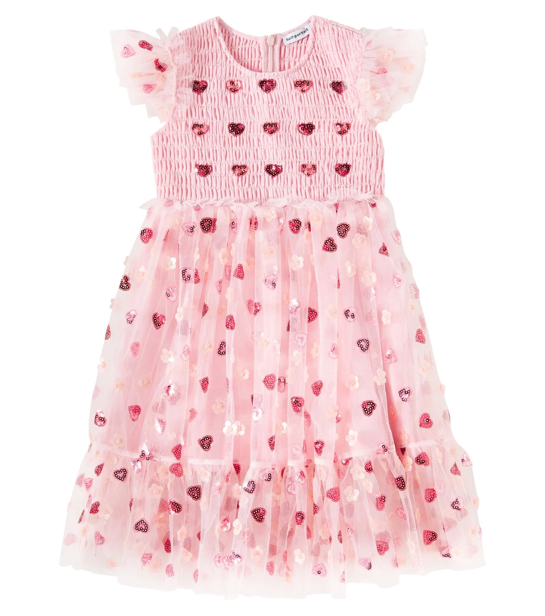 Self-Portrait Kids - Sequined shirred mesh dress