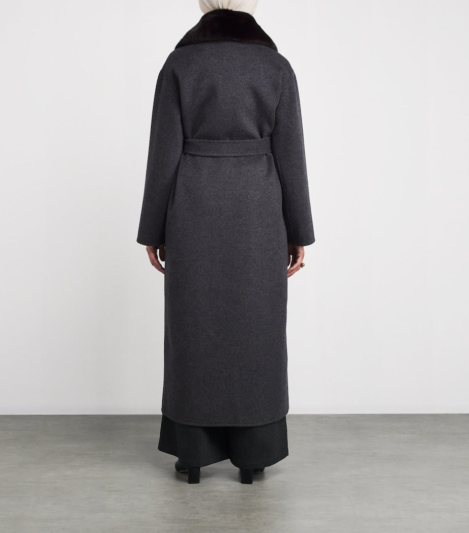 Yves Salomon Black Mink Fur-Trim Collar Coat