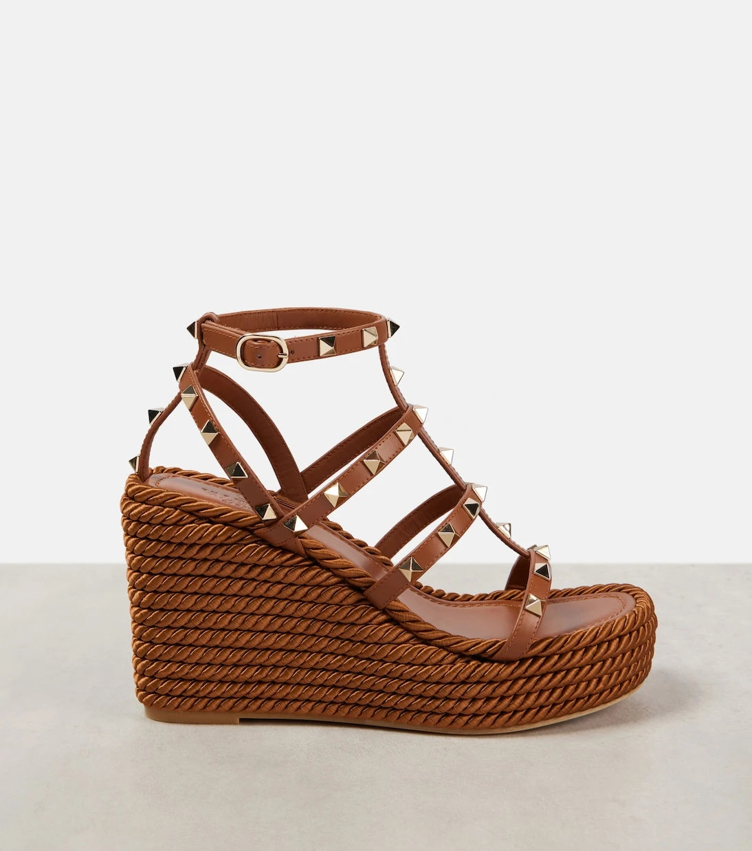 Valentino Garavani - Rockstud Torchon 95 leather espadrille wedges