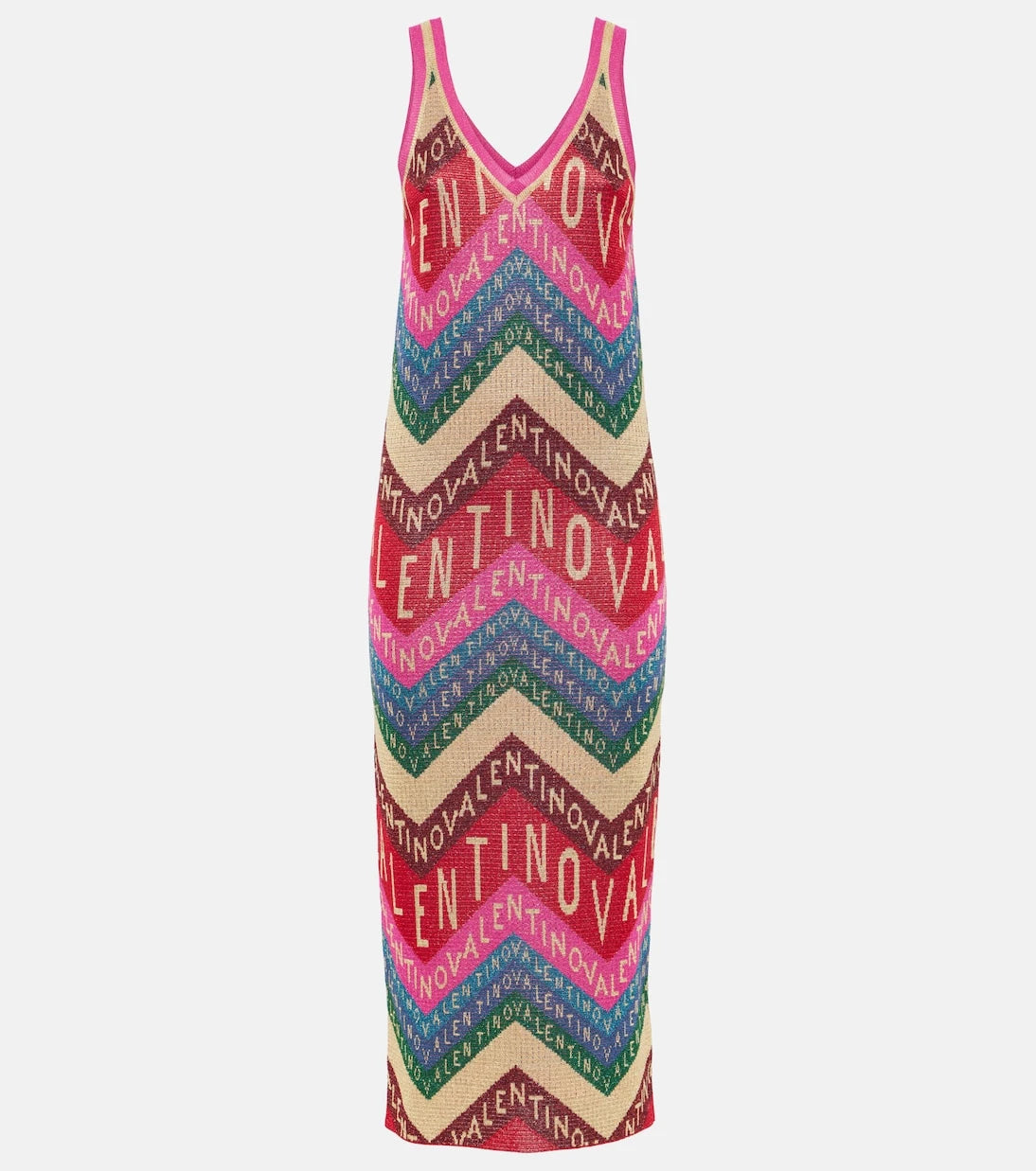 Valentino - Valentino Chevron lamé midi dress