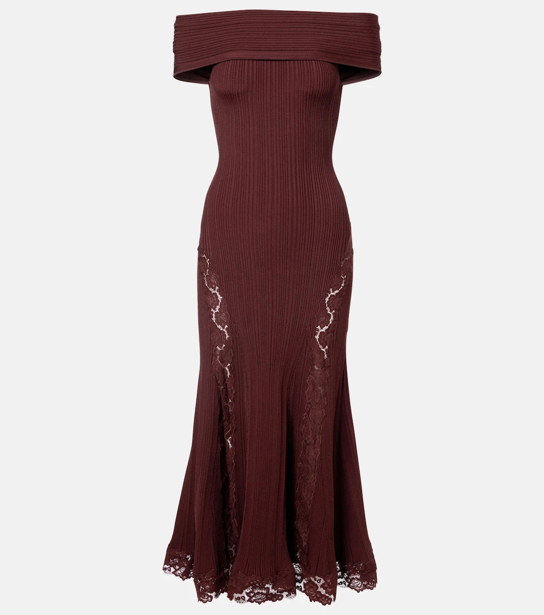 Self-Portrait - Lace-trimmed off-shoulder midi dress