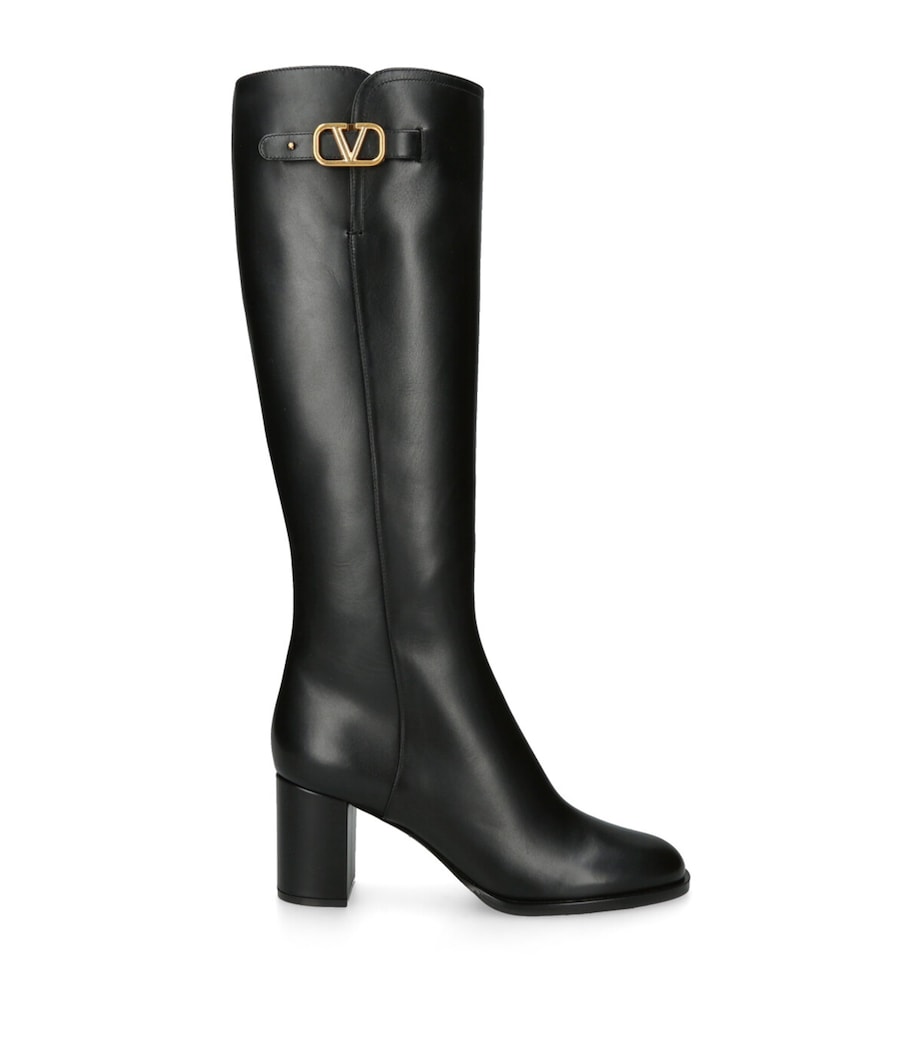 Valentino Garavani Black Leather VLogo Knee-High Boots 70