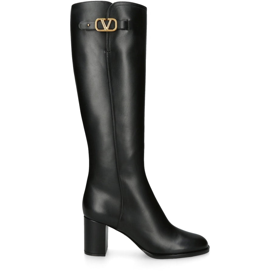 Valentino Garavani Black Leather VLogo Knee-High Boots 70