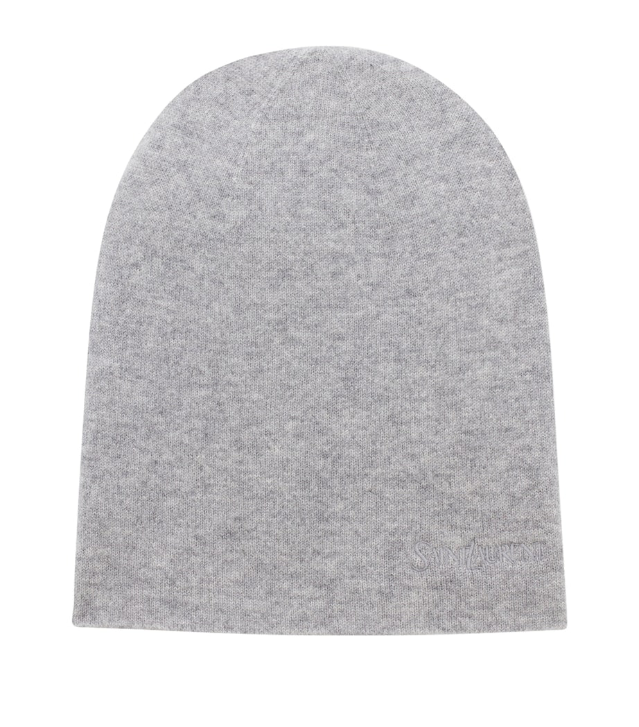 Saint Laurent Grey Cashmere Embroidered Logo Beanie