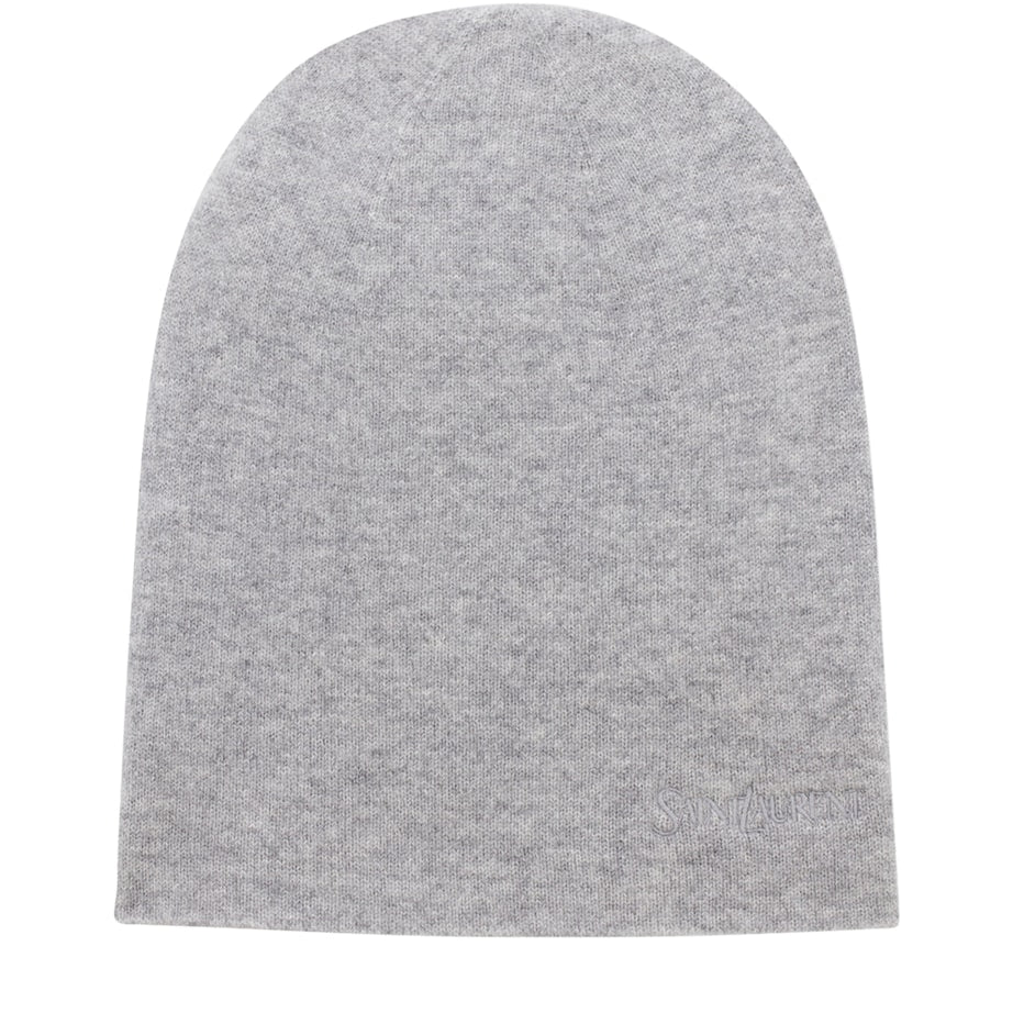 Saint Laurent Grey Cashmere Embroidered Logo Beanie