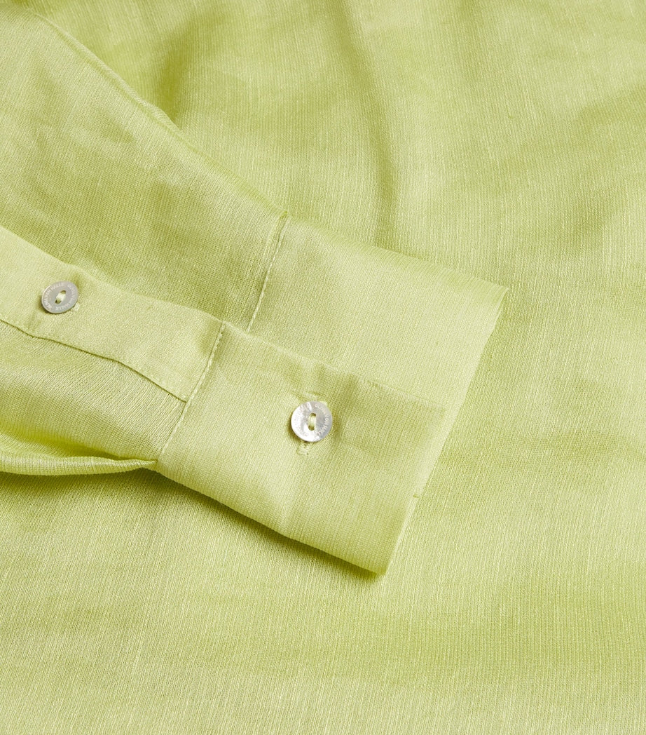 Green Silk-Linen Phoebe Midi Shirt Dress