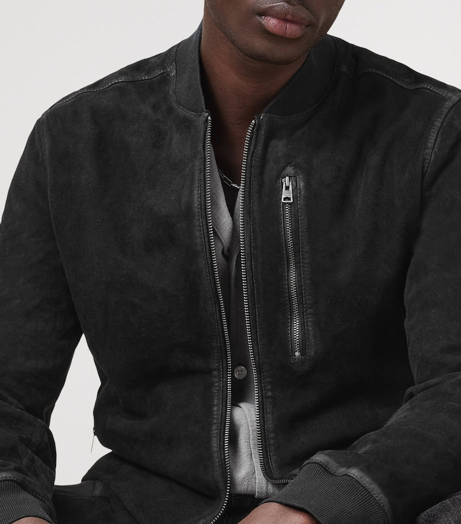 AllSaints Black Suede Kemble Bomber Jacket