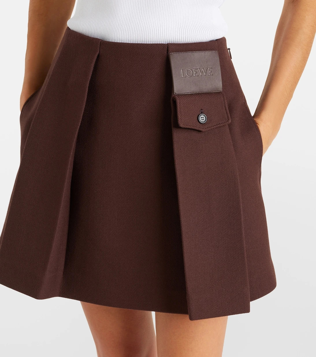 Loewe - Leather-trimmed pleated wool and silk miniskirt
