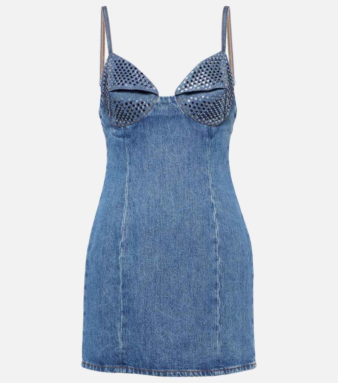 Area - Crystal-embellished denim minidress