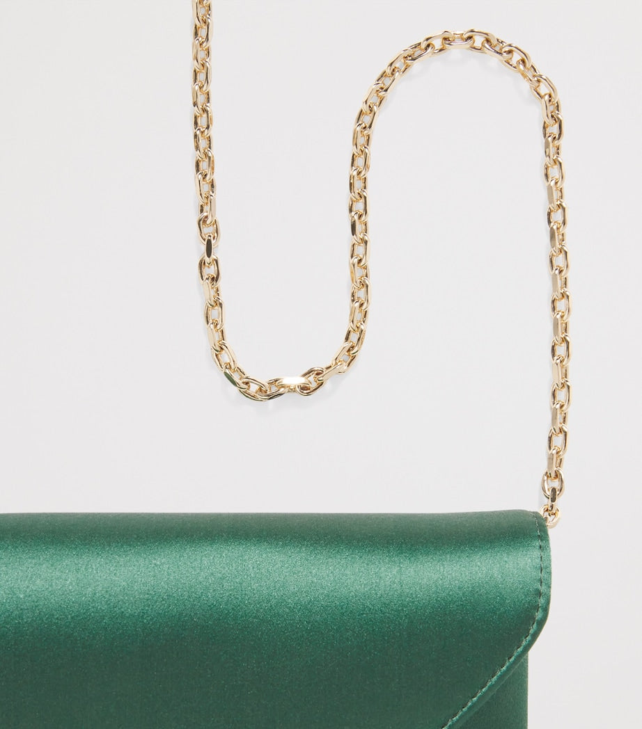 Max Mara Green Satin Envelope Clutch Bag