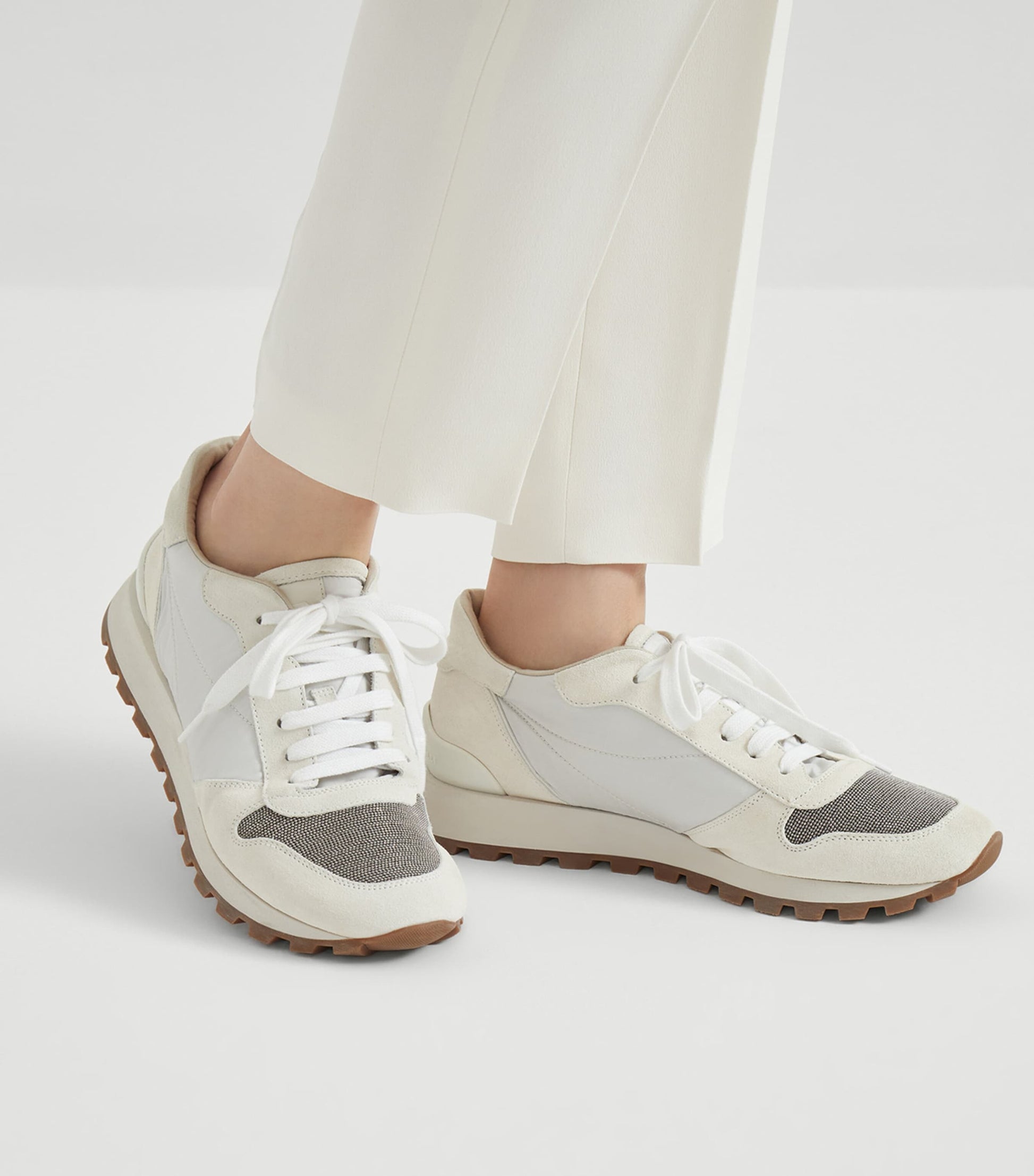 Brunello Cucinelli White Suede Technical Running Sneakers