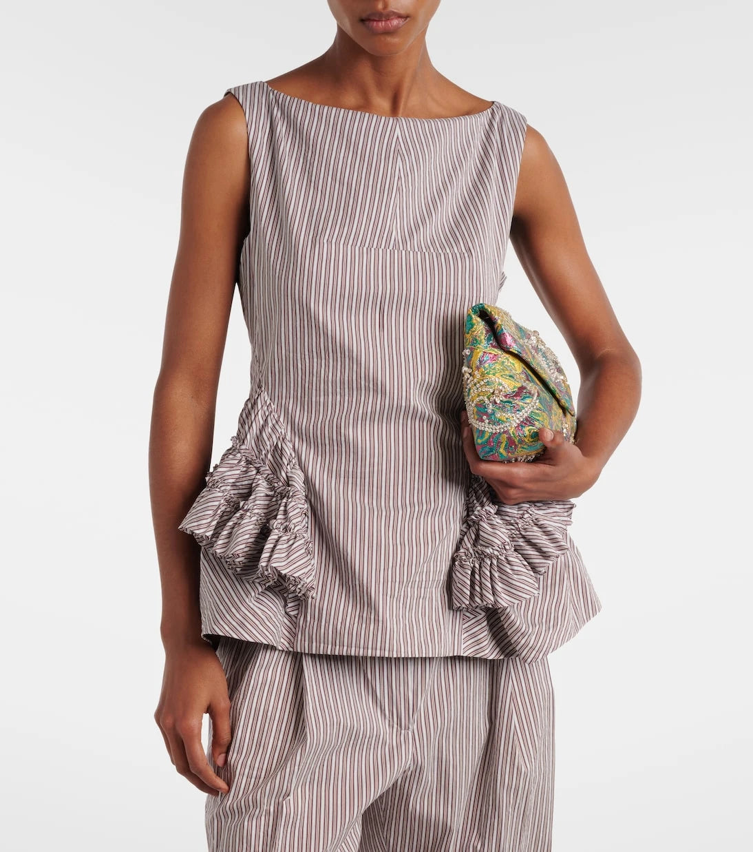 Dries Van Noten - Striped ruffled cotton and silk top