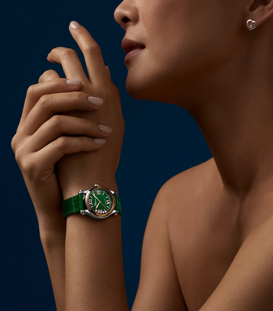 Rose Gold, Steel and Diamond Happy Sport Watch 30mm