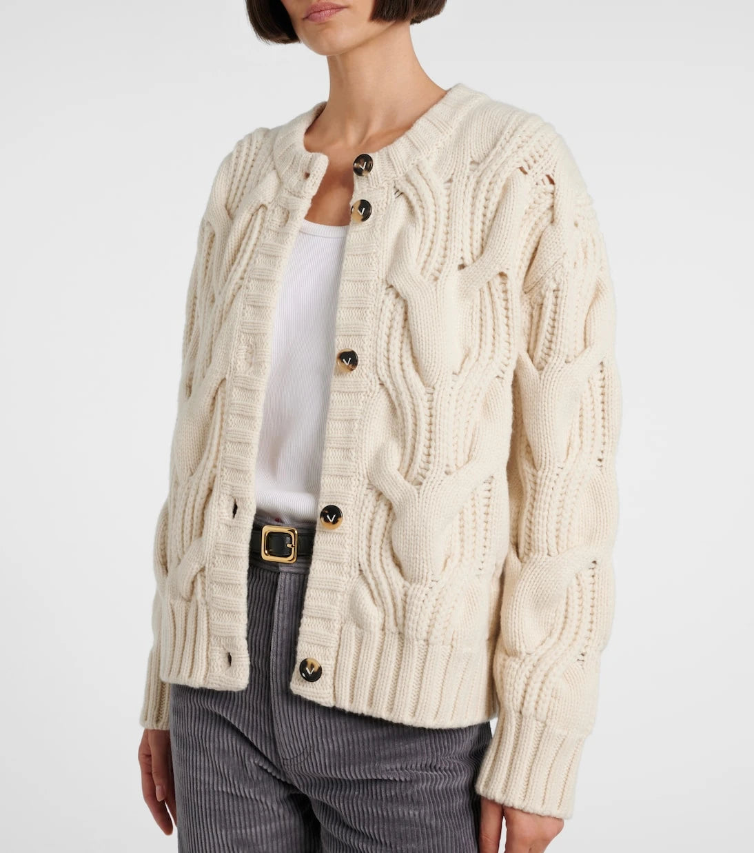 Bottega Veneta - سترة صوف محبوكة مزودة بضفائر