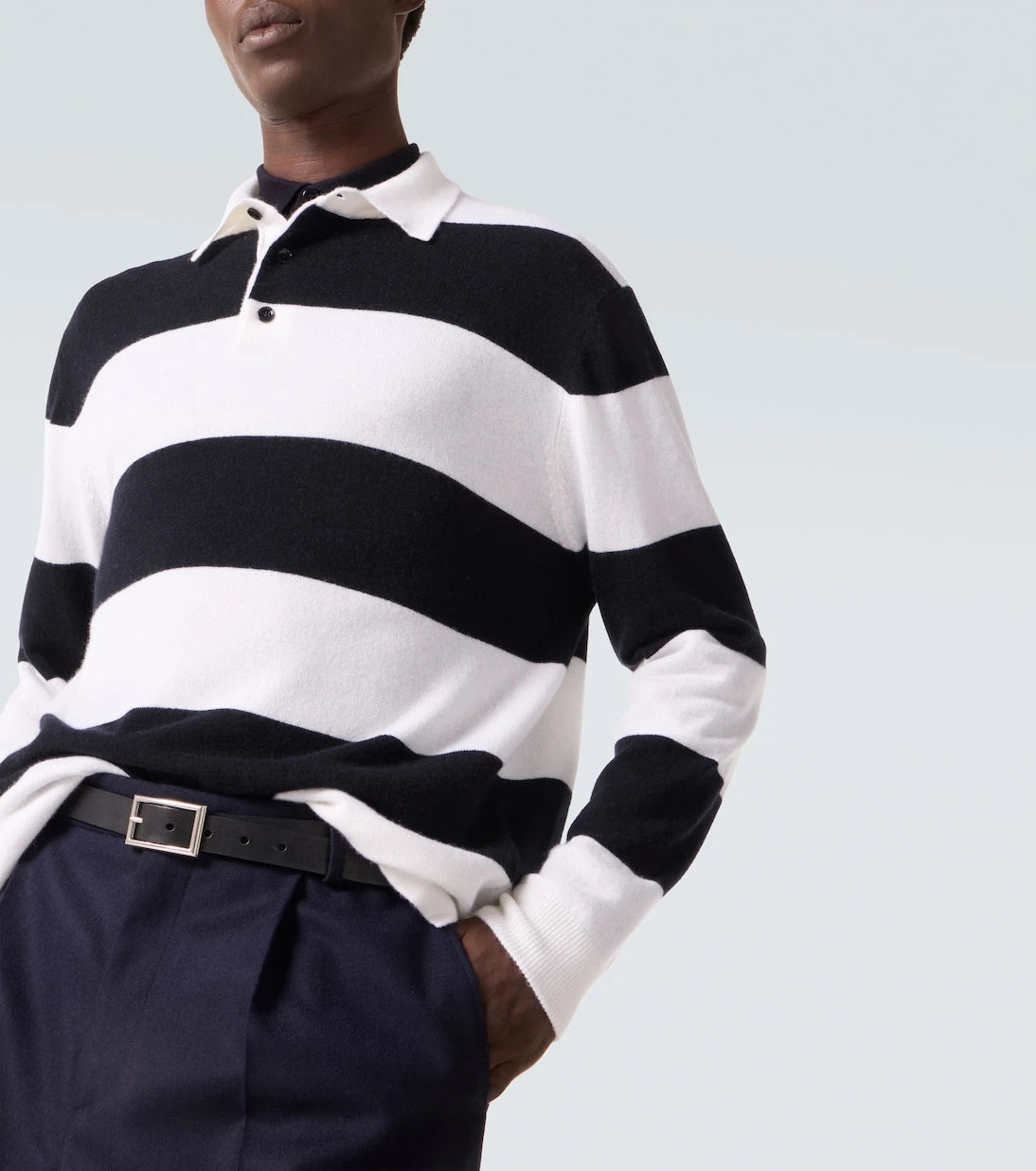 Allude - Striped wool and cashmere polo sweater