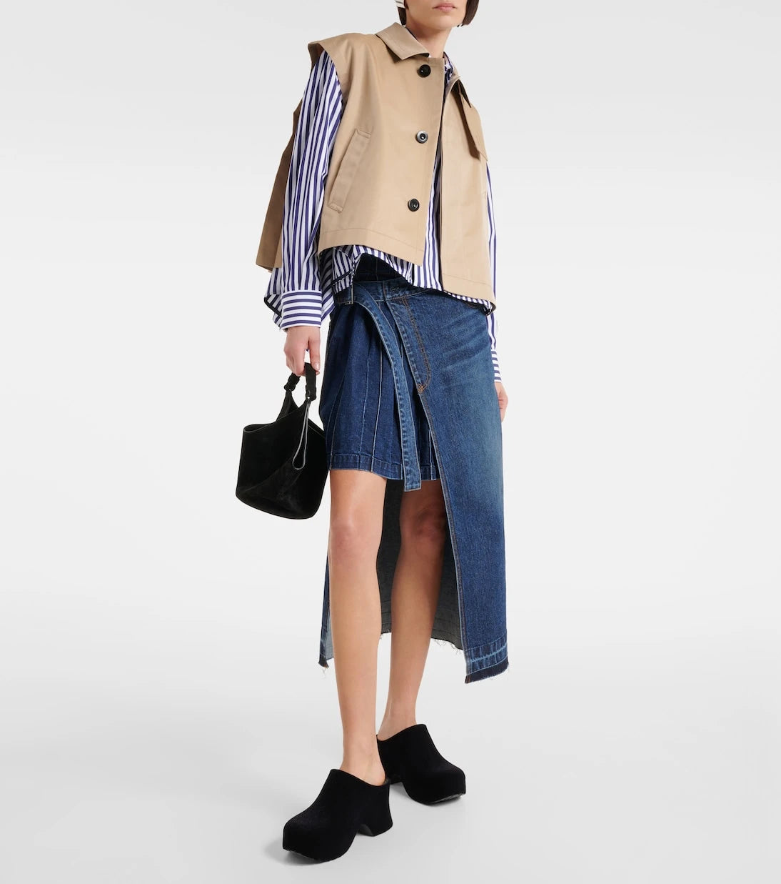 Sacai - تنورة دينم ميدي غير متماثلة