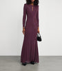 Self-Portrait Burgundy Crystal Long-Sleeve Maxi Dress
