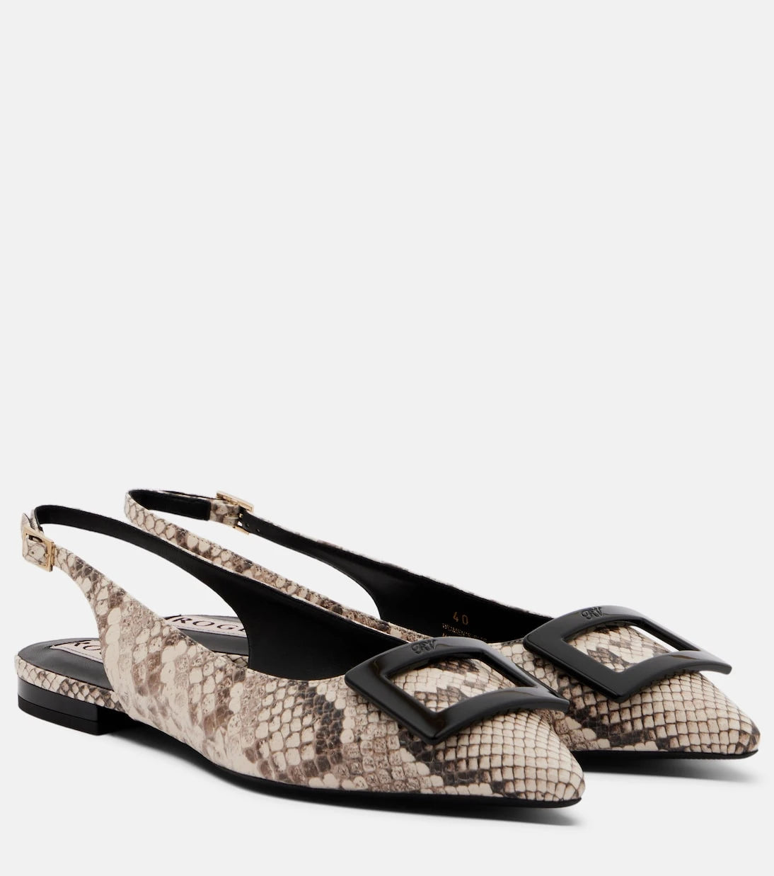 Roger Vivier - Gommettine snake-effect leather slingback flats