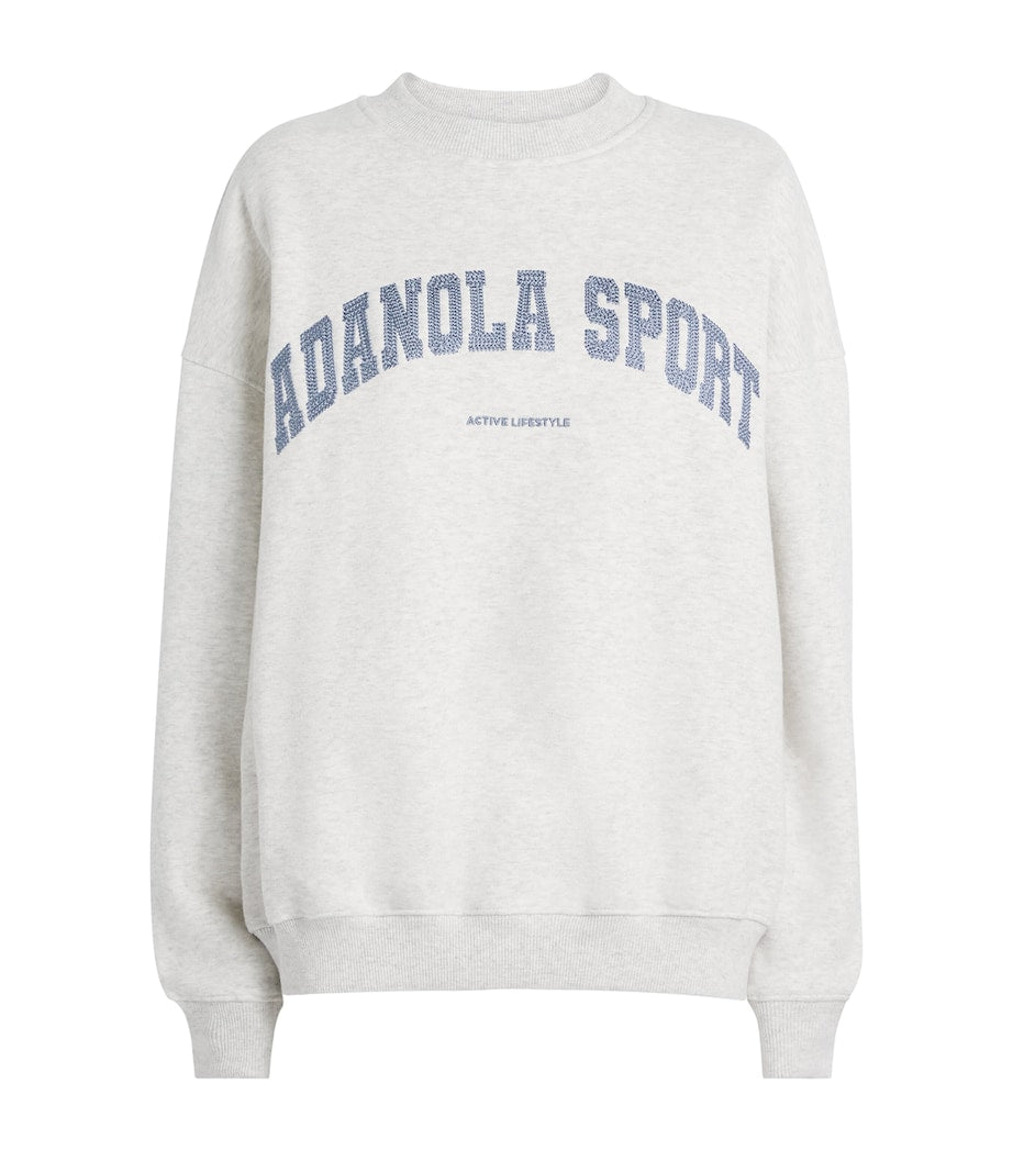 Adanola Grey Organic Cotton Varsity Chainstitch Sweatshirt