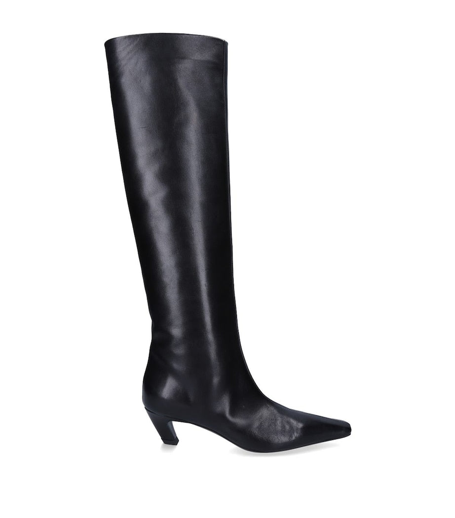Khaite Black Leather Davis Knee-High Boots 40