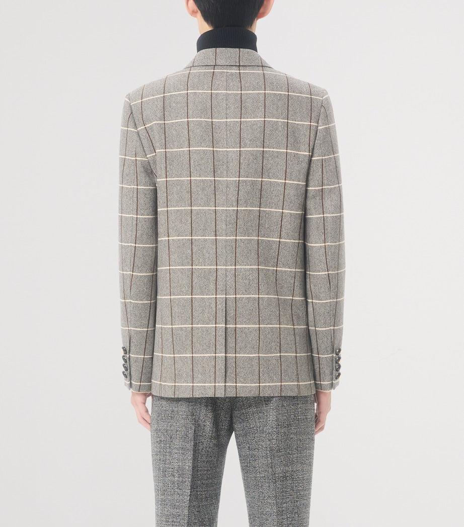 Valentino Garavani Grey Virgin Wool Windowpane Check Double-Breasted Blazer